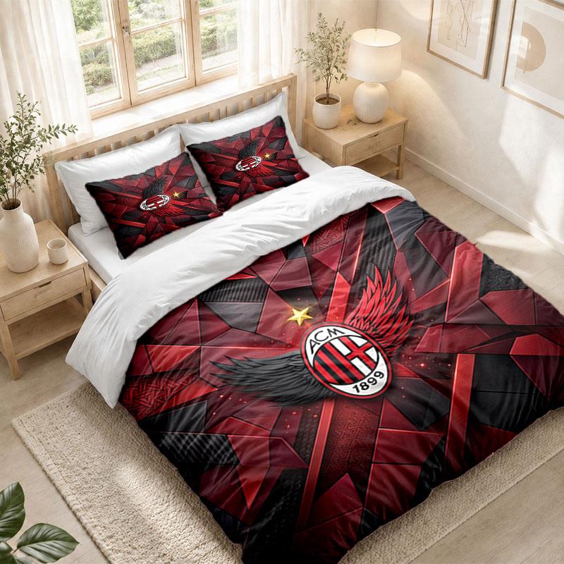 Bedding Set 1 Duvet Cover 2 Pillowcases AC Milan Print Bedroom Home Decoration