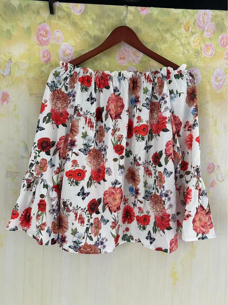 Spring/Summer Floral Off-the-Shoulder Bell Sleeve Top