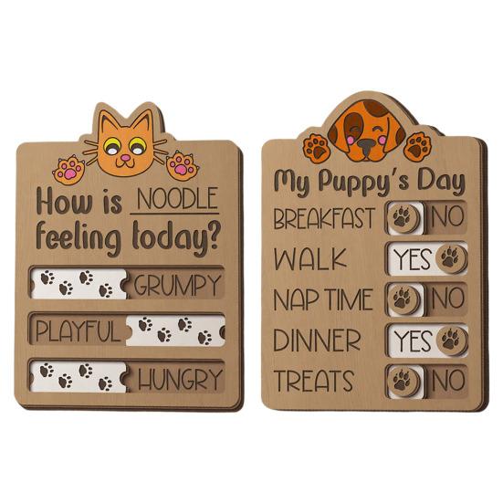 Pet Feeding Reminder Wooden Dog Task Tracker Board Rustic Pet Care Checklist