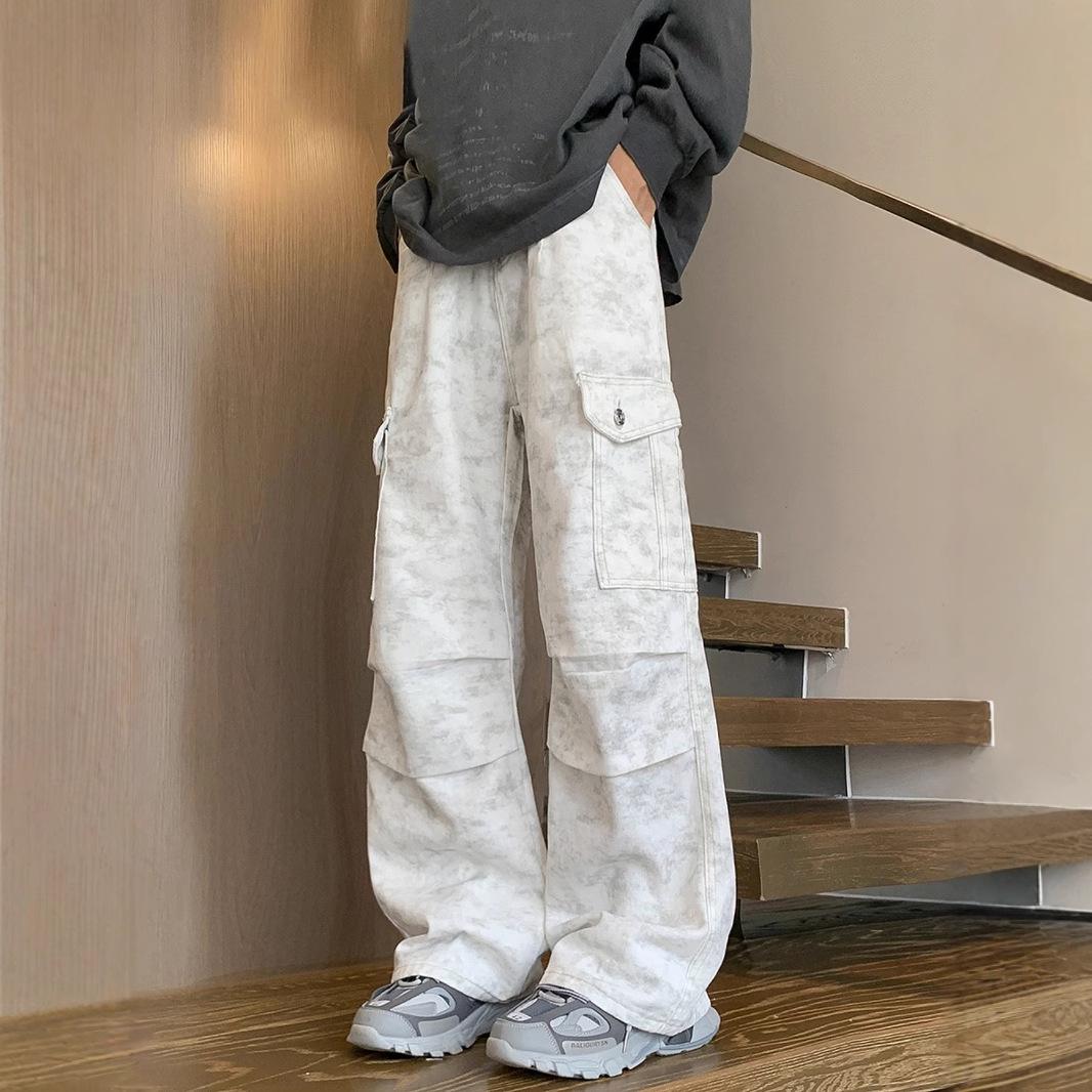 

Men s Tie-Dye Pleated Wide-Leg Jeans - Casual Spring/Autumn Straight-Leg Workwear Style S (recommended 30-40 kg)