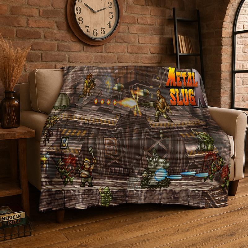 Retro Game Metal Slug Cartoon Flannel Blanket Soft Warm Throw Blanket for Bedroom Living Room Bed Travel Camping Picnic Gift