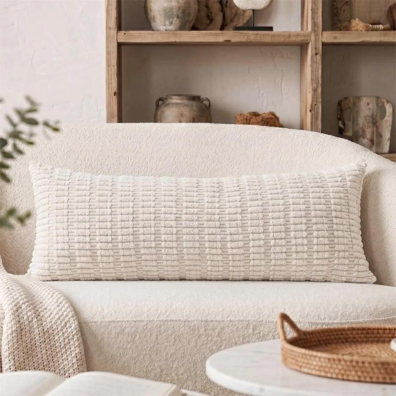 Practical Long Backrest Pillow Cover 53.9 X 20.1 In Ribbed Fabric Reversible Pillowcase for Sofa Bed Rest Area