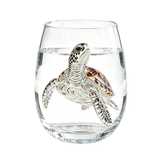 Clear Glass Cups for Party Stemless Wine Glasses with Marine Animal Pattern, 420ml Capacity, High Borosilicate Creative Gift Friends Cup, Round