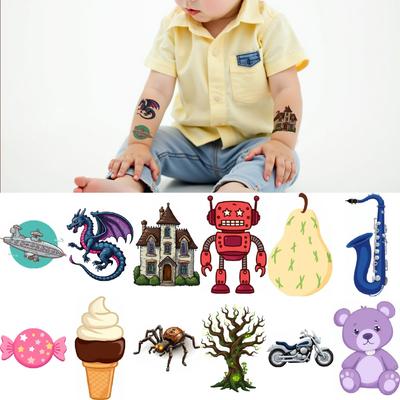 54 Stück Temporäre Tattoos Cartoon Eistüten Sportwagen Teddybären Für Arme Mädchen Jungen