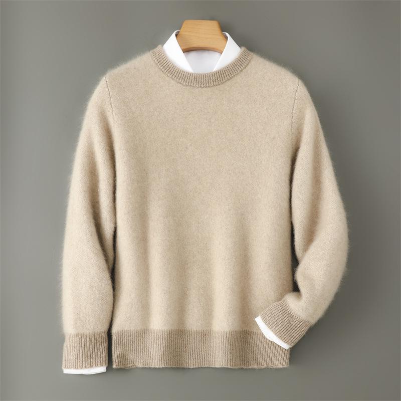 Men s Business Round Neck 100% Wool Sweater - Seven-Stitch Thickened for Autumn/Winter Outerwear XXL