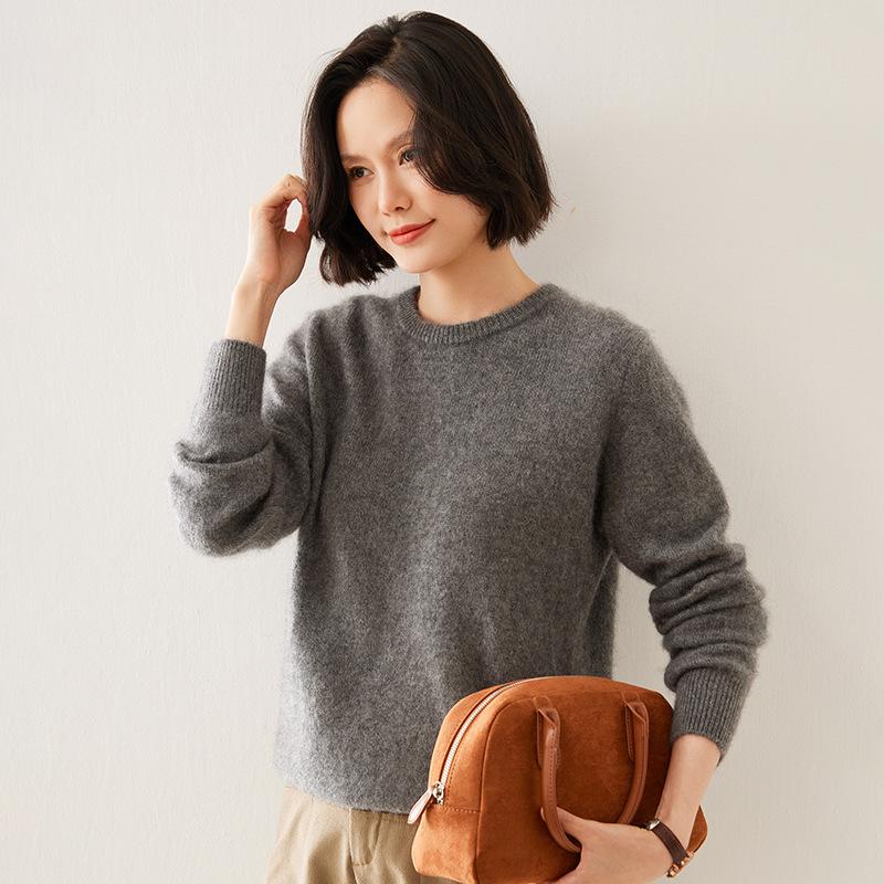 Autumn/Winter 2025 Women's Casual Cashmere Round Neck Pullover with Soft Knit Inner Layer