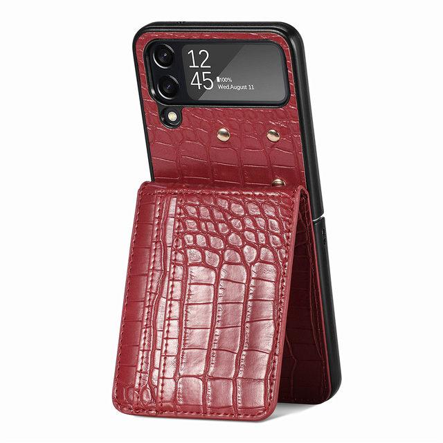 Stand Folding Leather Cell Phone Case For Samsung Galaxy Z Flip4 5g Flip 4 Zflip4 Anti -Drop Card Slot Cover For Samsung Z Flip4