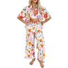 Frühling/Sommer Casual Urlaub Stil Geometrisch Kontrast Strickjacke Kurzarm Weites Bein Hosen Set