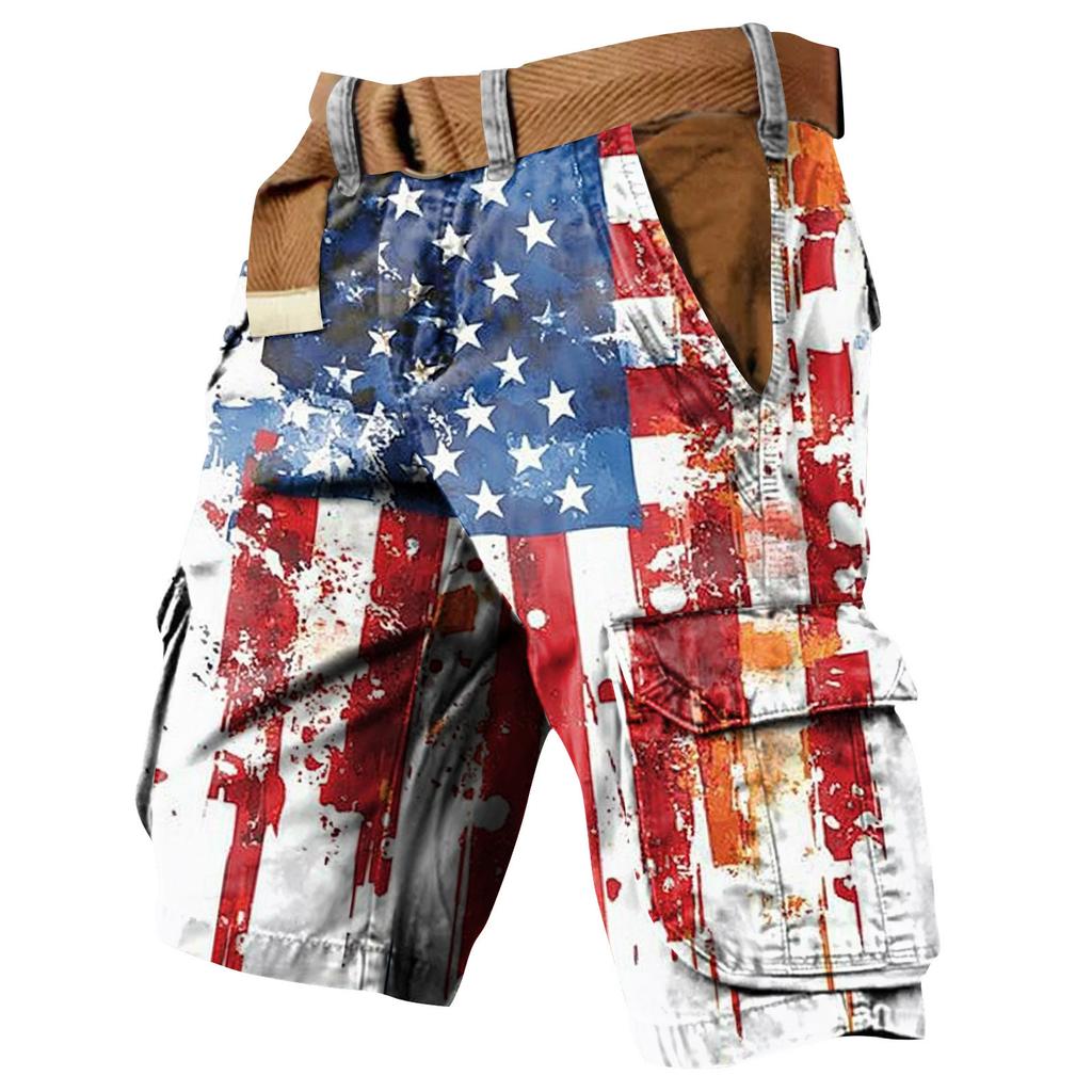 Men's Independence Day Printed Multi Pocket Workwear Shorts