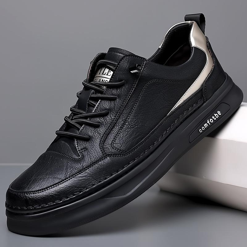 New Men's Casual Leather Shoes Versatile Sports Trendy Shoes Men's Platform White Shoes High-end Leather Board Shoes