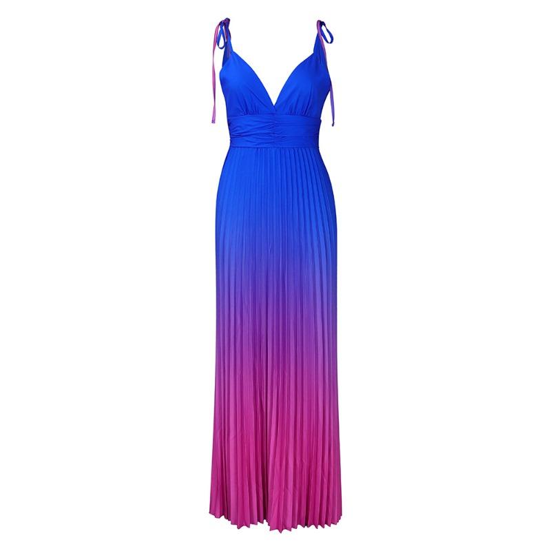 

Bay summer suspender halter sexy straps gradual change color long dress dress dress S синий