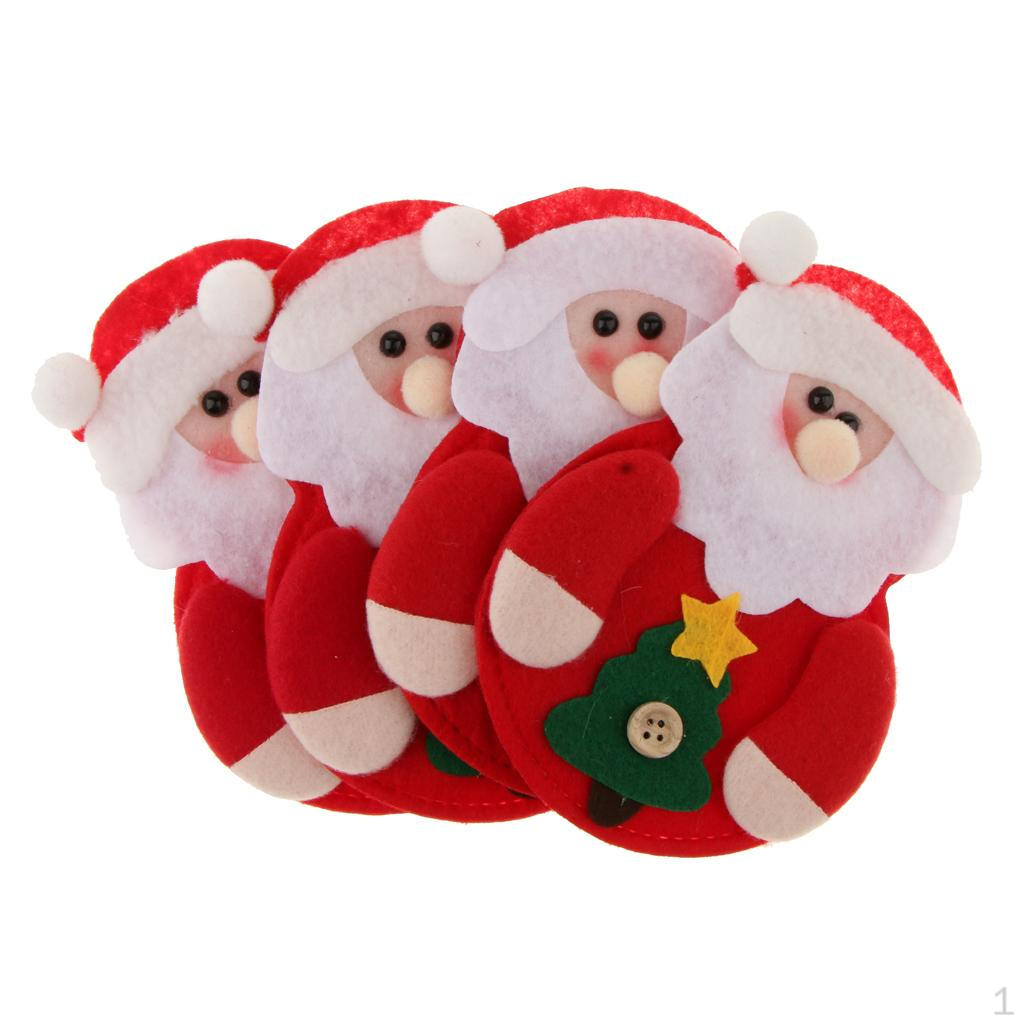 4 Pack Christmas Party Dinner Flatware Holder Santa Snowman Bags Decorations