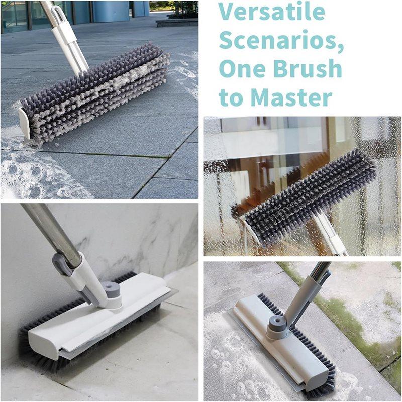 B97A-Heavy-Duty Stiff Bristle Scrubber Scrub Brush With Long Handle, 3 In 1 Scrape Function For Cleaning Floors& Showers