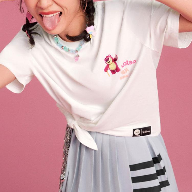 Adidas Neo X Strawberry Bear Co-Branded SS23 Cartoon Letter Print Sports Short-Sleeve T-Shirt Women Tops White IP4028