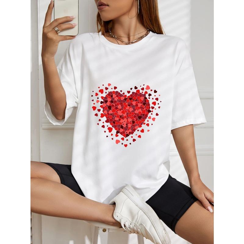 Vintage Oversized T-Shirt with Red Heart Collage Print – Romantic Edgy Heart-Themed Top