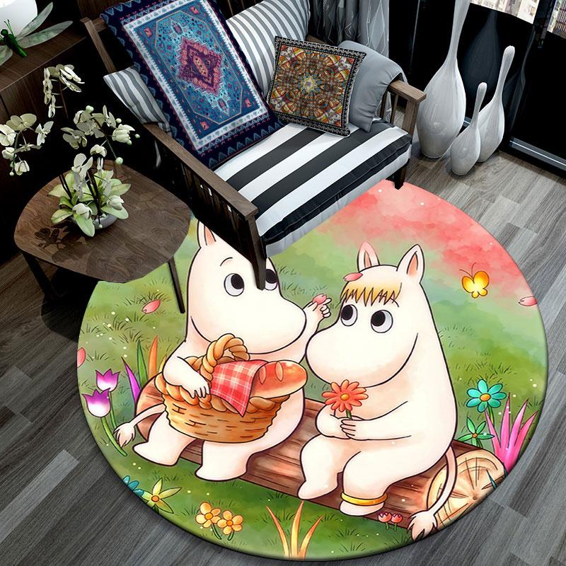Moomin2,Round Area Rug,Carpet Rug for Living Room Bedroom Sofa Playroom Decor,Non-slip Floor Mat