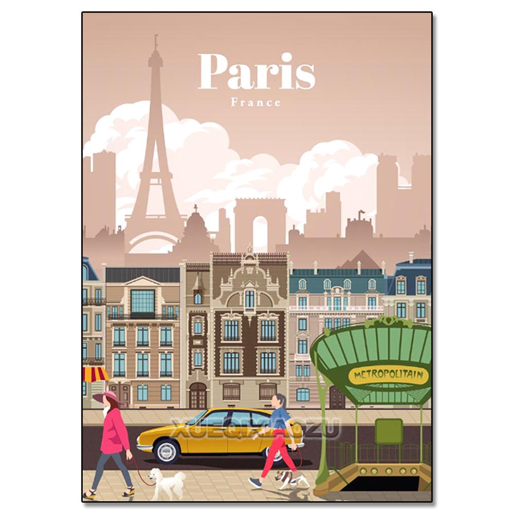 Urban Architecture Diamond Painting Decoration Diy Full Drill Santorini Madrid Rome Mosaic Inlay Cross Embroidery Set Gift