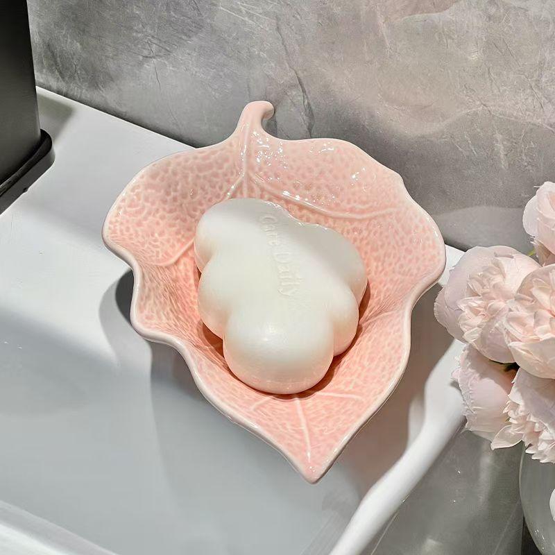 

Керамическая мыльница в форме листа, слив для ванной без сверления отверстий, аксессуары для дома, высококачественная креативная коробка для хранения