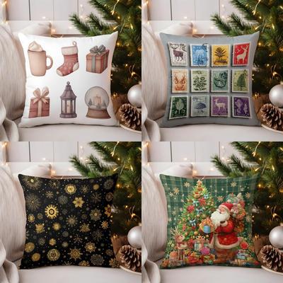 Home Decor Cozy Christmas Icons Printed Pillow Cover Pattern Cushion Cover Suitable for Sofa Bedroom Car Pillow Cover