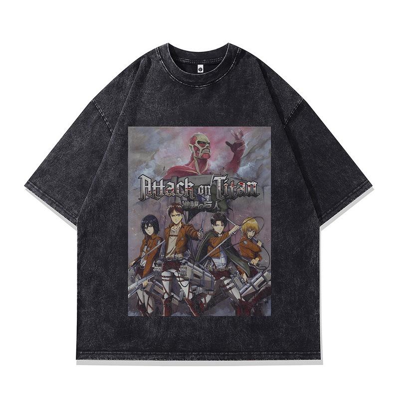 Men'S T-Shirt Couple Casual Dark Animation Digital Printing 230G Cotton Washed Short Sleeve T-Shirt Men'S