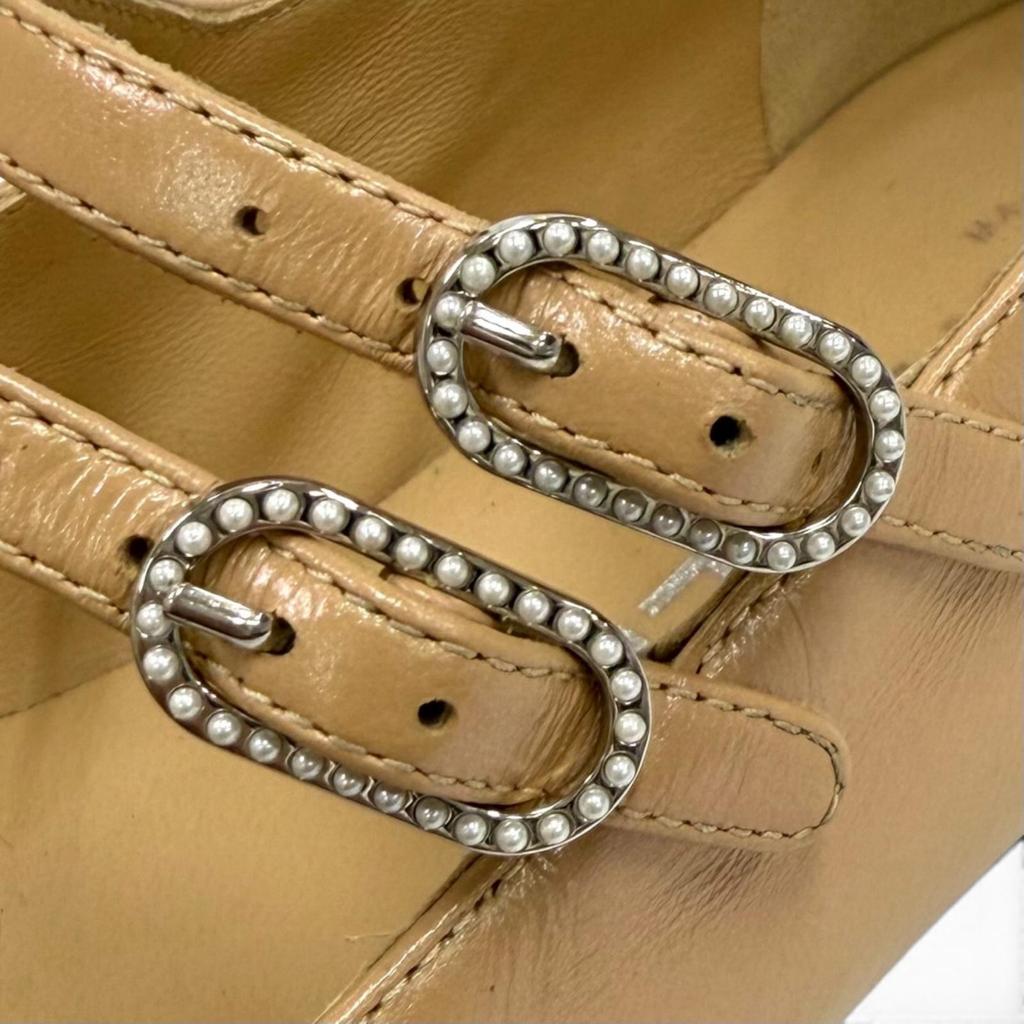 Great CHANEL Pumps COCO Mark Mary Jane Leather Flats Beige Leather 35.5 G45697 Used