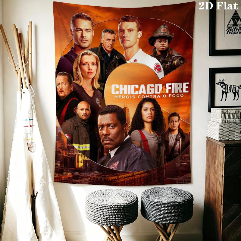 Chicago Fire Wall Tapestry Aesthetic Wall Hanging Printed Fabric Blanket Decorative Tapestries for Bedroom Living Room Home Decor