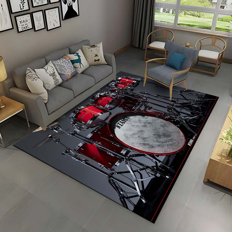 3D Drum Kit Music Instruments Area Rug Large,Carpet Rug for Living Room Bedroom Sofa Doormat Decor,Kid Play Non-slip Floor Mat