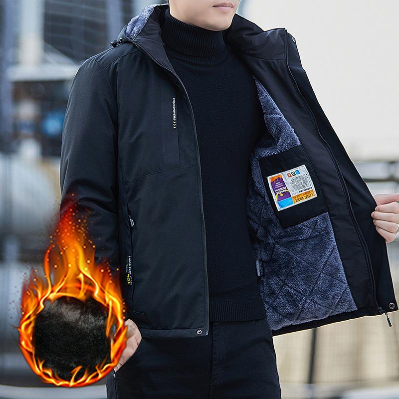 Pánský kabát, podzimní a zimní, jednobarevný, zesílený, větrovka, pánská sportovní a ležérní bunda s kapucí pro chlapce, volitelně sametová