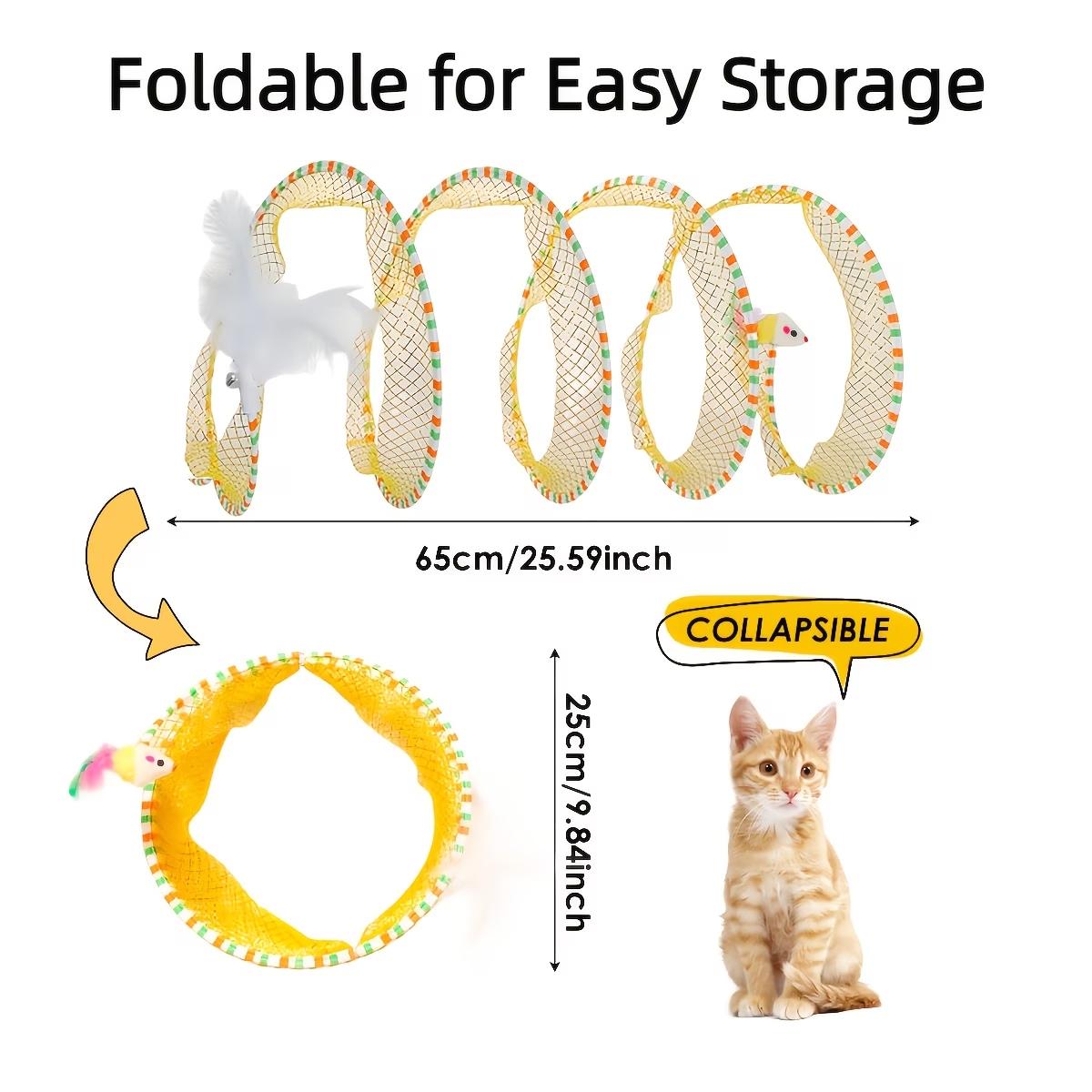 Cat Tunnel Spring Toy Foldable Play Soothing Cat Toy with Feathers and Mouse Toys Cat Cat Tunnel жёлтый