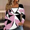 Tops for Women  Geometric Pattern Print Long Sleeve Fake Two‑Piece Top Fall Casual Slim Pullover Women's Long Sleeve Top