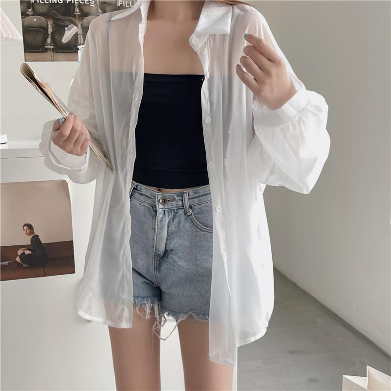 GMXIA Damen Sommer Sonnenbekleidung Hemd Dünne Durchsichtige Chiffon Jacke Tops
