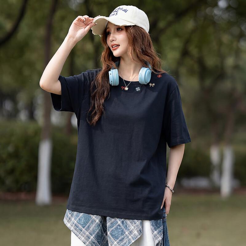 TonLion Damen T-Shirt mit Stickerei, kurzärmelig