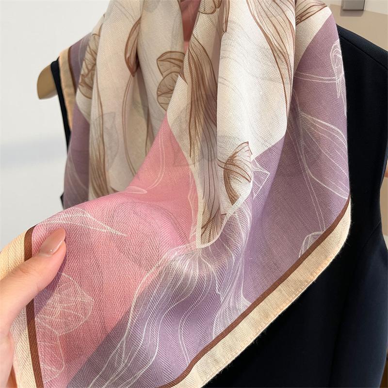 New Women Pink and White Flower Print Design Scarf Shawl Fashion Luxury Headband Headscarve Long Narrow Scarves Ladies