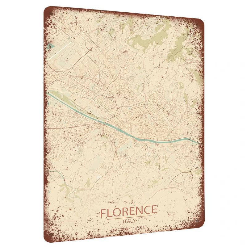 

Florence Italy Vintage Map Metal Wall Art Decorative Hanging Home Decoration for Living Room Office 20x30cm（7.8x11.8inch）