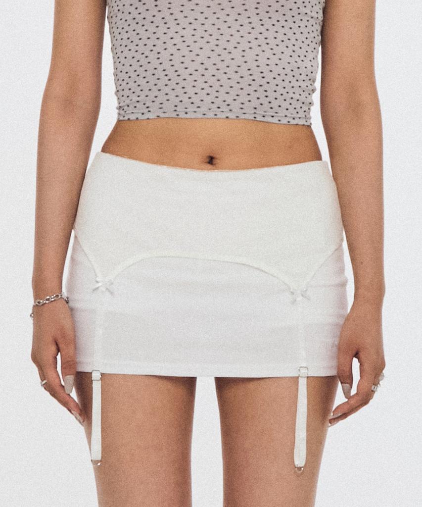 Seullisiseu Garter Detail Low Rise Skirt (White)