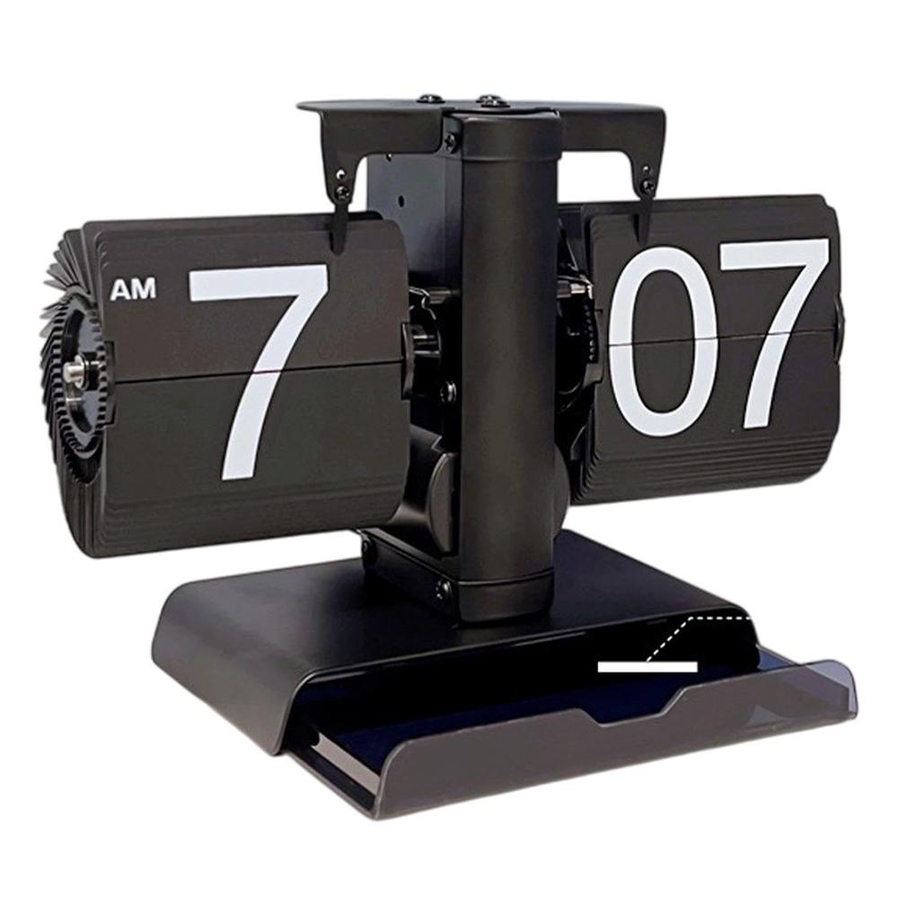 Vintage Auto Flip Clock with Drawer Mechanical Balance Flip Desk Clock for Living Room