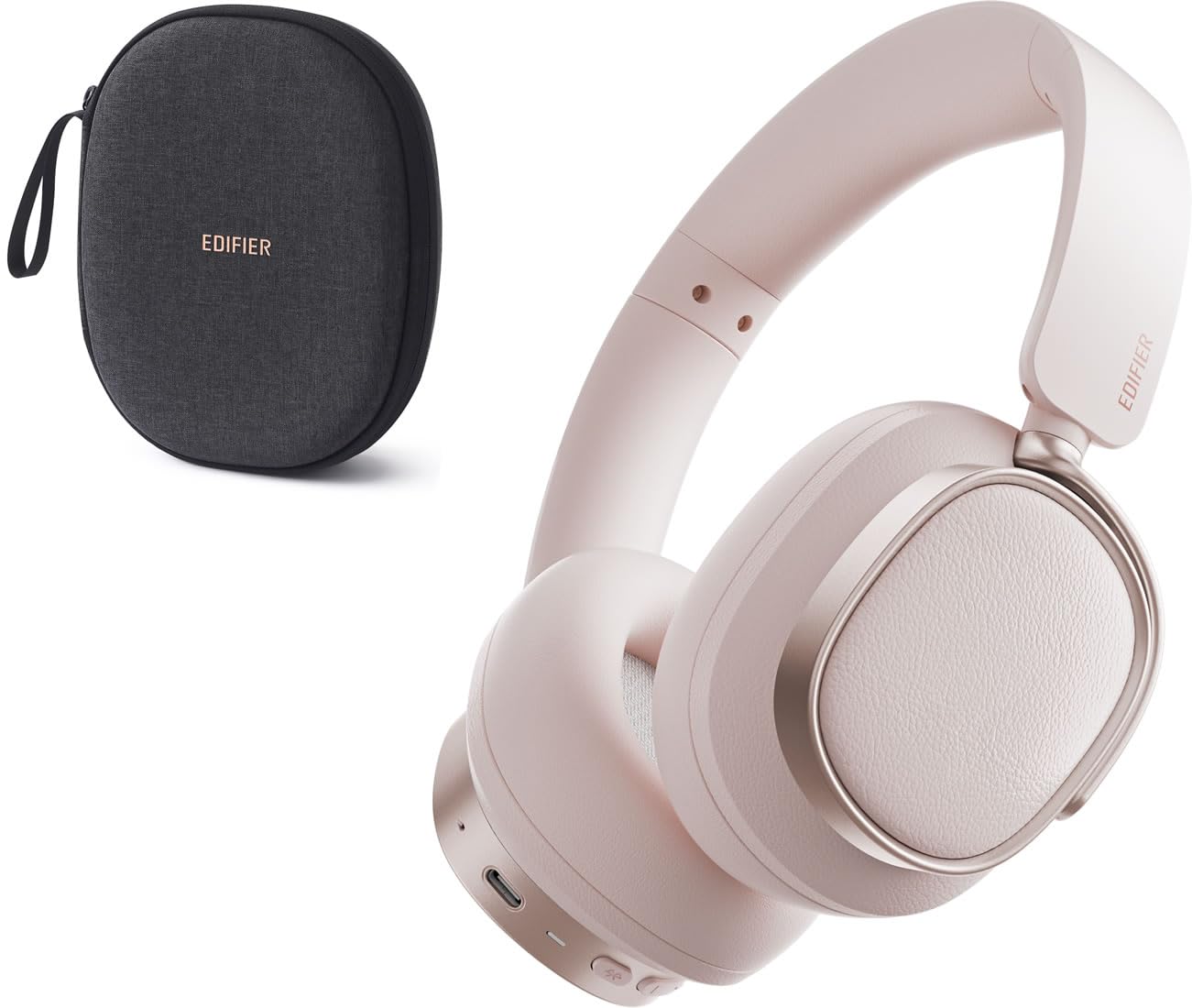 

Edifier ES850NB Bluetooth Headphones Noise Cancelling LDAC AAC Hi-Res Sound Wired Wireless Dual Mode Space Audio Pink Leather Earcups Foldable Case