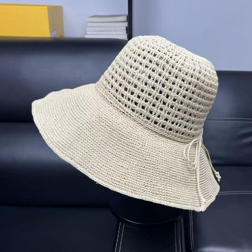 Extra fine straw hand crochet straw hat women's summer foldable sunscreen bucket hat summer travel visor