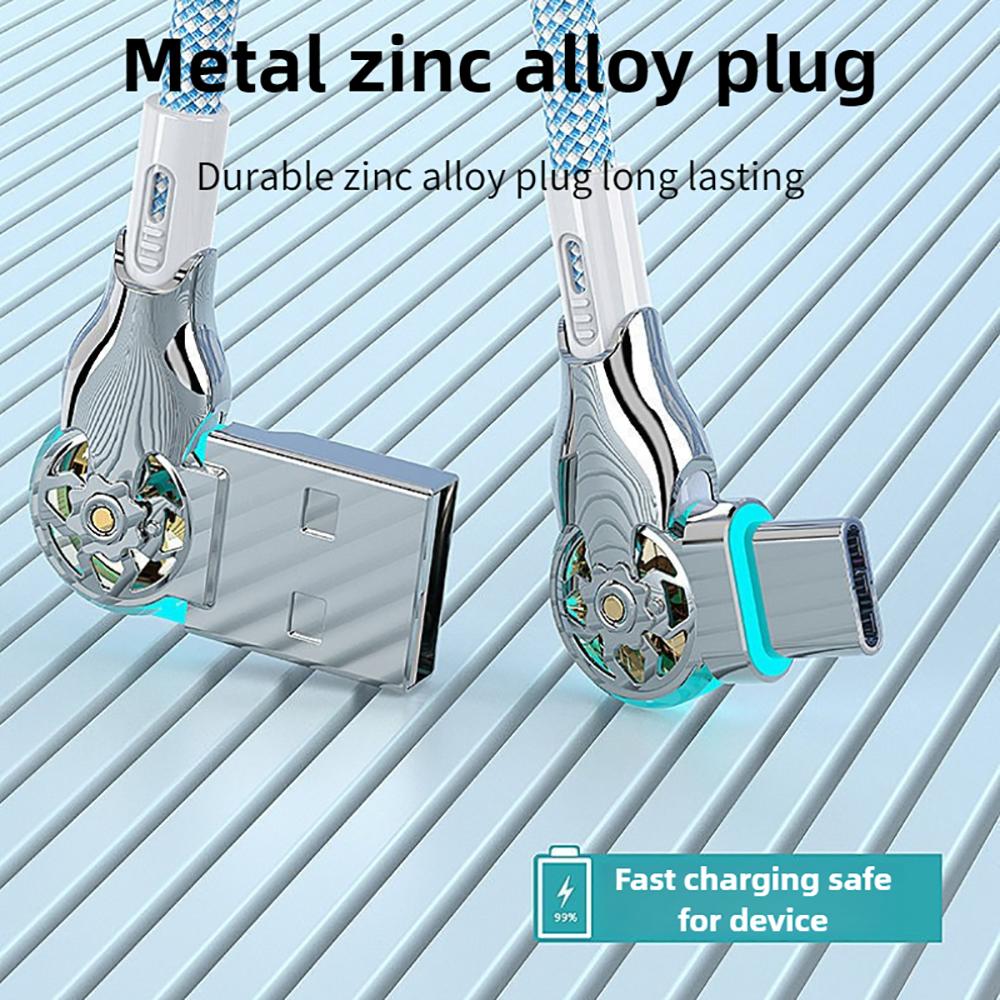 180 Degree Elbow Rotation Fast Charging Cable USB A To Type C Cable with Light Zinc Alloy Braided Data Cable USB Micro Charger