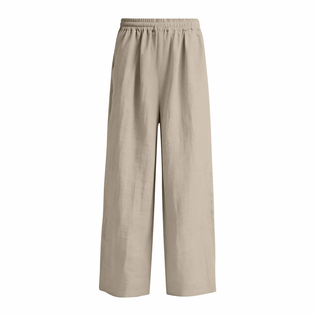 Women’s Wide Leg Linen Pants with Elastic Waistband and Pockets Loose Fit High Waist Casual Trousers for Daily Wear