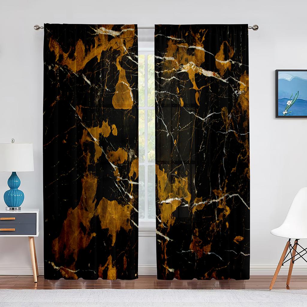 Marmor Guld Grå för Kök Vardagsrum Sovrum Inredning Abstrakt Modern Lyx Geometrisk Chiffong Tyll Gardiner Fönsterbehandling
