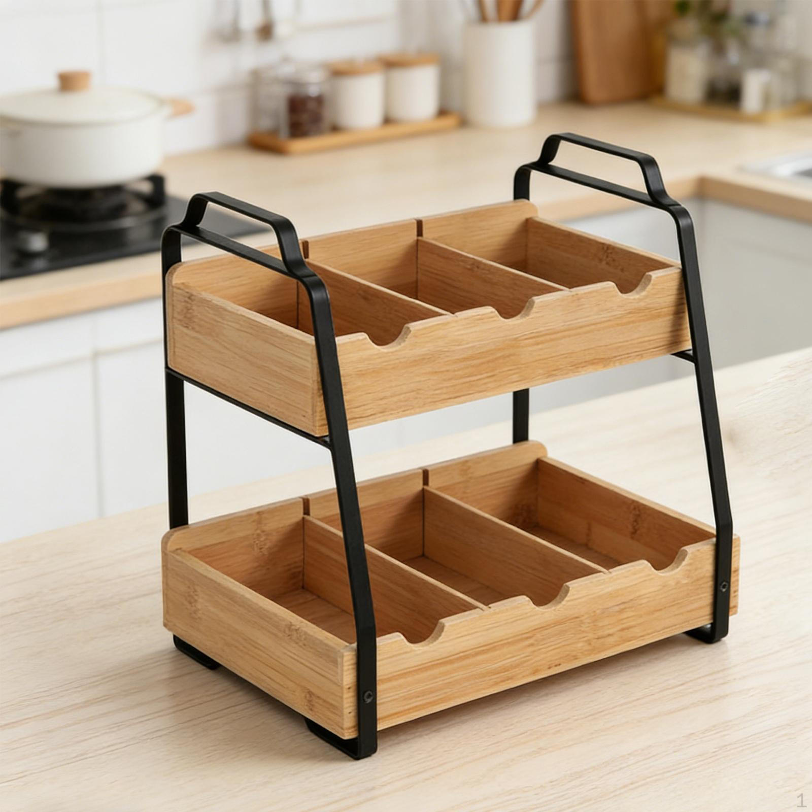 Tea Bag Organizer Storage Box 2 Layer Bamboo Sugar Packet Chest Teabag Holder for Kitchen Hotel