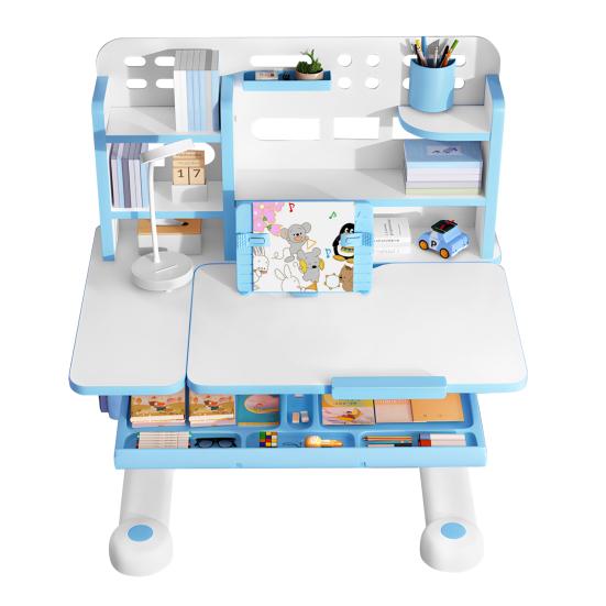 Kinder Schreibtisch und Stuhl Set Höhenverstellbarer Schreibtisch und Stuhl Set mit Bücherregal und Aufbewahrungsschublade 50 Grad neigbare Tischplatte Studiertisch