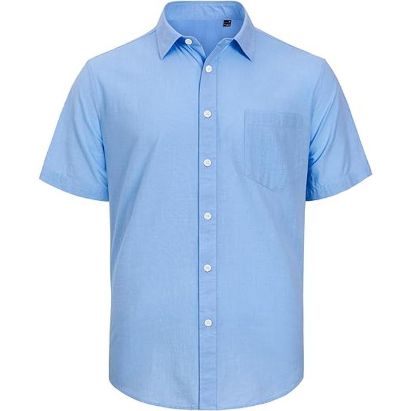 Polyester Fiber Men's Short Sleeved Shirt Casual Lightweight Button Up Shirt Beach Vacation Summer Top with Pocket