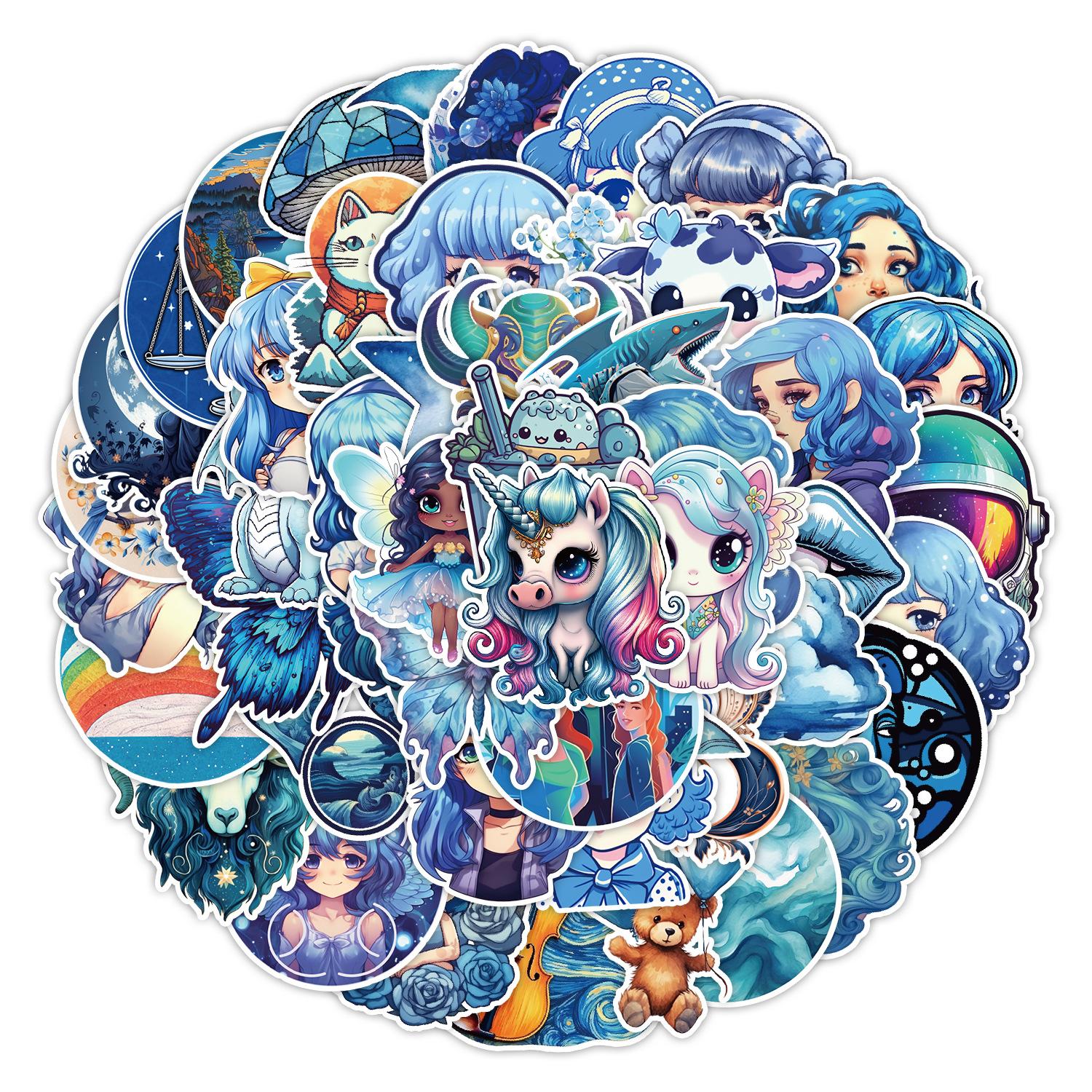 

50 Blue Girl Graffiti Stickers Car Mobile Phone Water Cup Decoration Stickers Waterproof Creative Notebook Hand Note Stickers