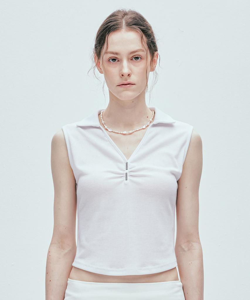 SSY Iron Bar Shirred Collar Sleeveless White