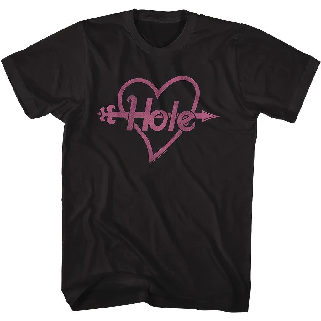 Hole Graphic TShirt Black Tee Featuring A Pink Heart Design Short Sleeves A Loose Fit Suitable For Both Unisex And Unisex
