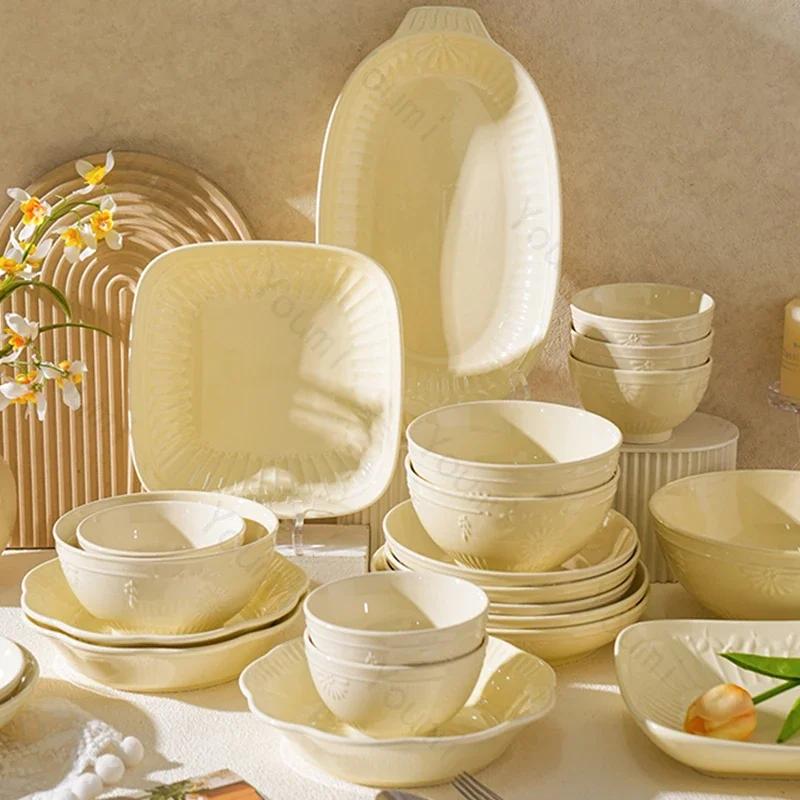 Relief-Keramikteller im französischen Stil, leichtes Luxusrestaurant, Obstsalatteller, köstliche Gerichte, Speiseteller, Haushaltsgeschirr