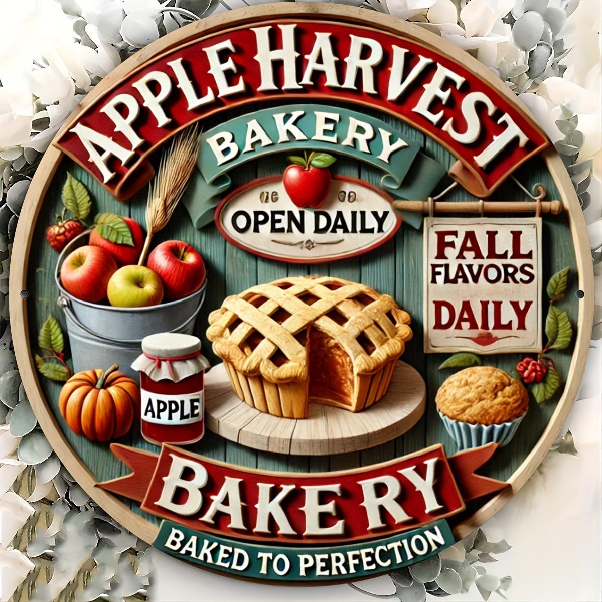 

Деревянная винтажная декоративная стена для пекарни «Урожай яблок» — ежедневная вывеска «Открытый яблочный пирог и выпечка», ретро-искусство на кухне, прочная настенная живопись из жести с 1pc
