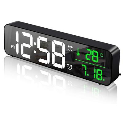 Mirror Digital Alarm Clock Snooze Bedside Clock with Temperature & Calendar Display, 40 Music, 6 Brightness Dimmer